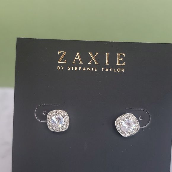 Zaxie Stefanie Taylor Cubic Zirconia Cushion Cut Halo Stud Earrings - Picture 3 of 5